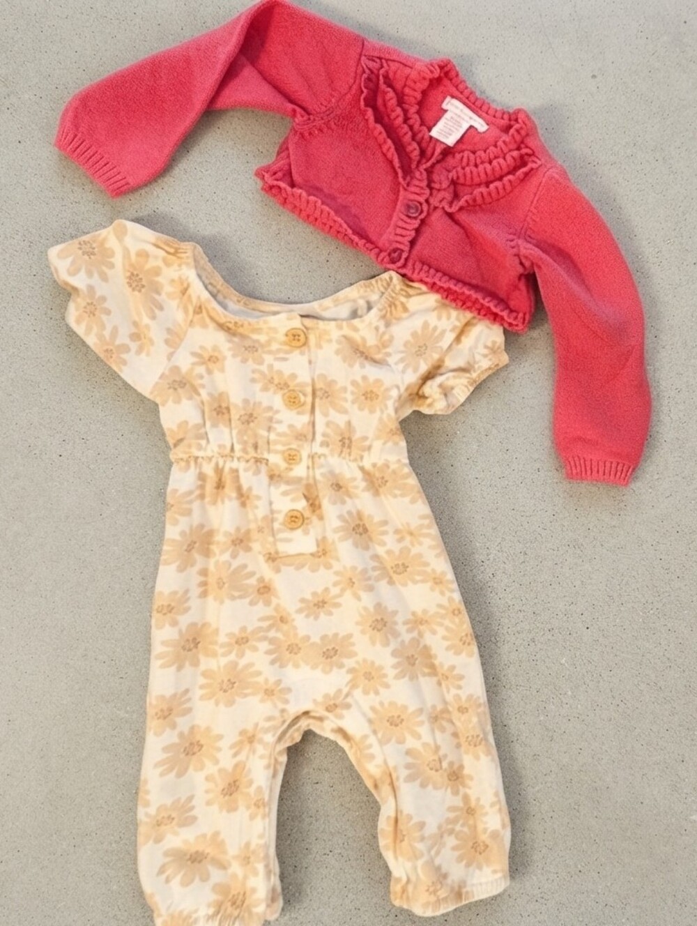 0-3M Floral Baby Romper with Pink Cardigan